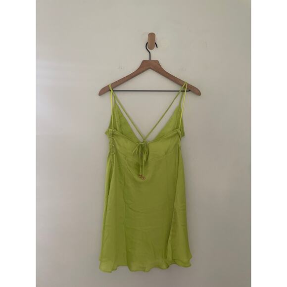 Free People Satin Slip Dress Size Large Lime Green 90s Halter Mini - Picture 6 of 10